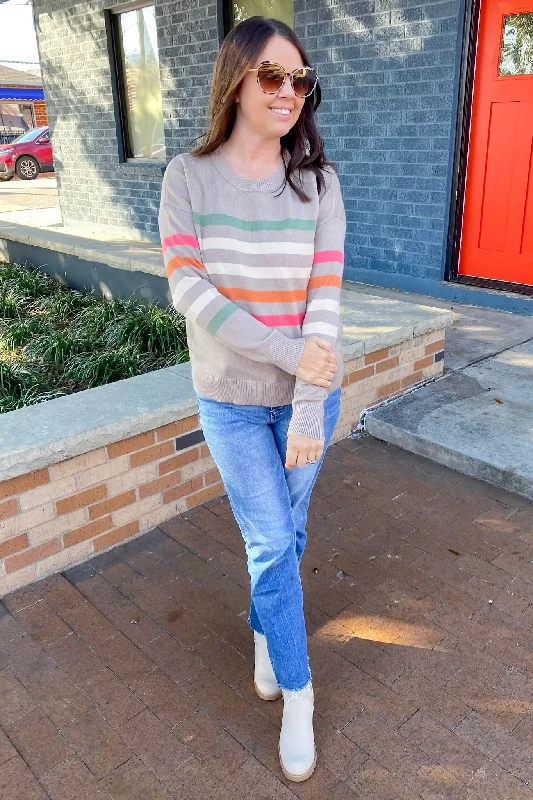 When I Want To Striped Taupe Sweater Houndstooth Herringbone Solid