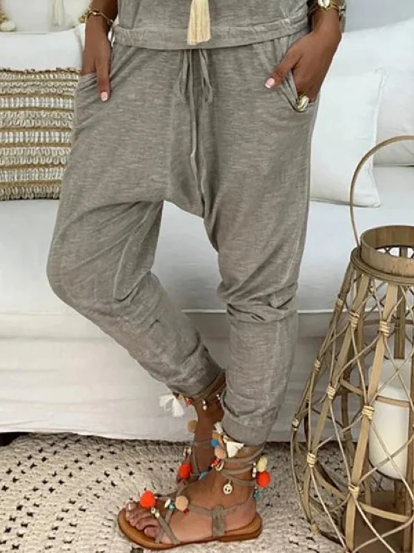 Solid Color Retro Casual Pants Comfy High-Waist Jeans