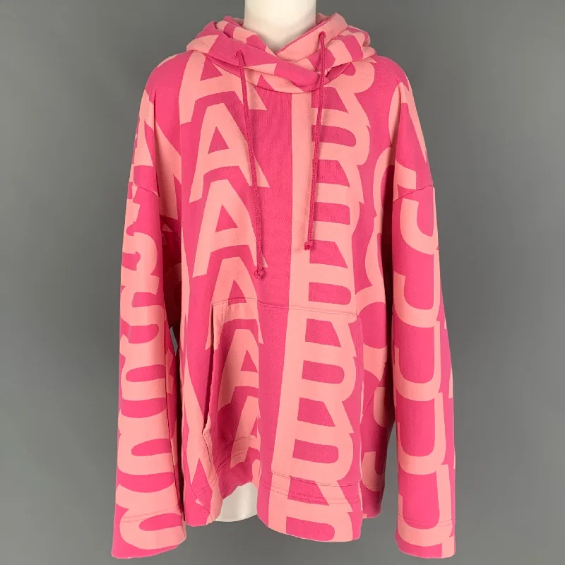 MARC JACOBS Size S Pink Cotton Monogram Hoodie Jacket Snapped Jacket Toggled Jacket Drawstring Jacket