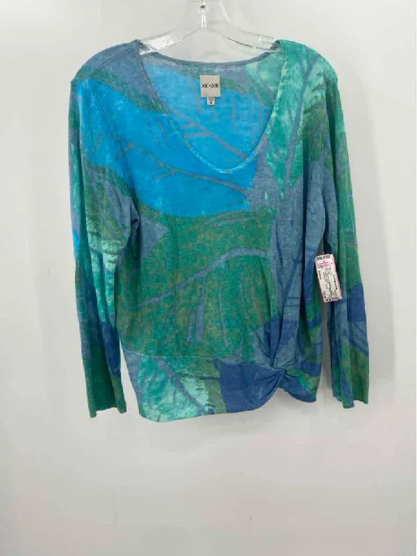 Pre-Owned Nic + Zoe Green Size Medium Sweater Ribbed Striped Patterned