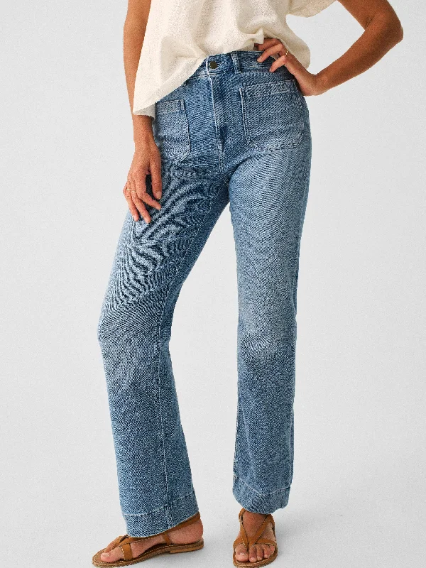 Stretch Terry Patch Pocket Pant - Mid Wash Comfortable Wide-Leg Pants
