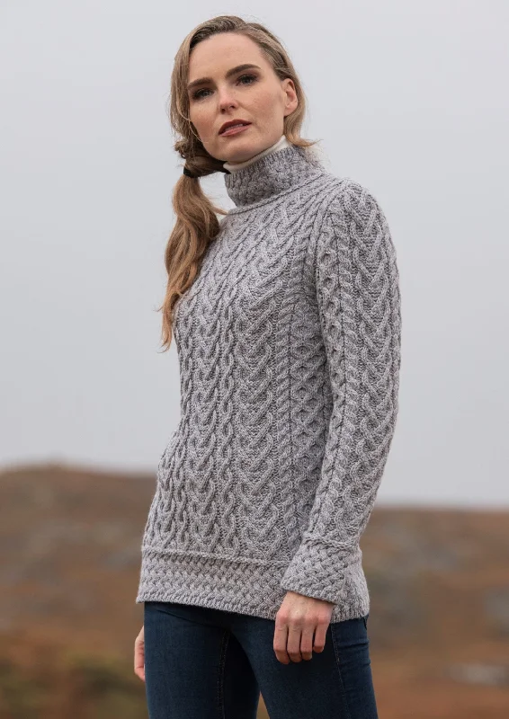 Aran Crafts Hearts High Neck Sweater | Grey High Neck Crew Neck V-Neck