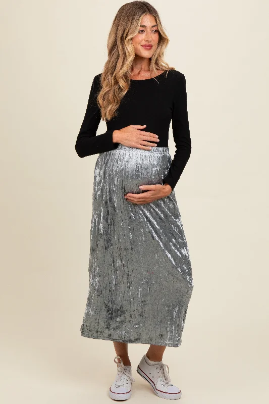 Blue Velvet Crinkled Maternity Midi Skirt lace skirt romantic