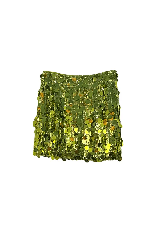 Pencil MINI Skirt - Chartreuse Disco Sequin cashmere skirt fine