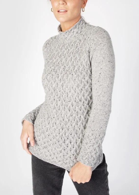 IrelandsEye Women's Trellis Aran Sweater | Grey Machine Wash Dry Clean Hand Wash