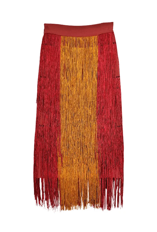 Color Block Fringe Skirt- Rust wrap skirt elegant