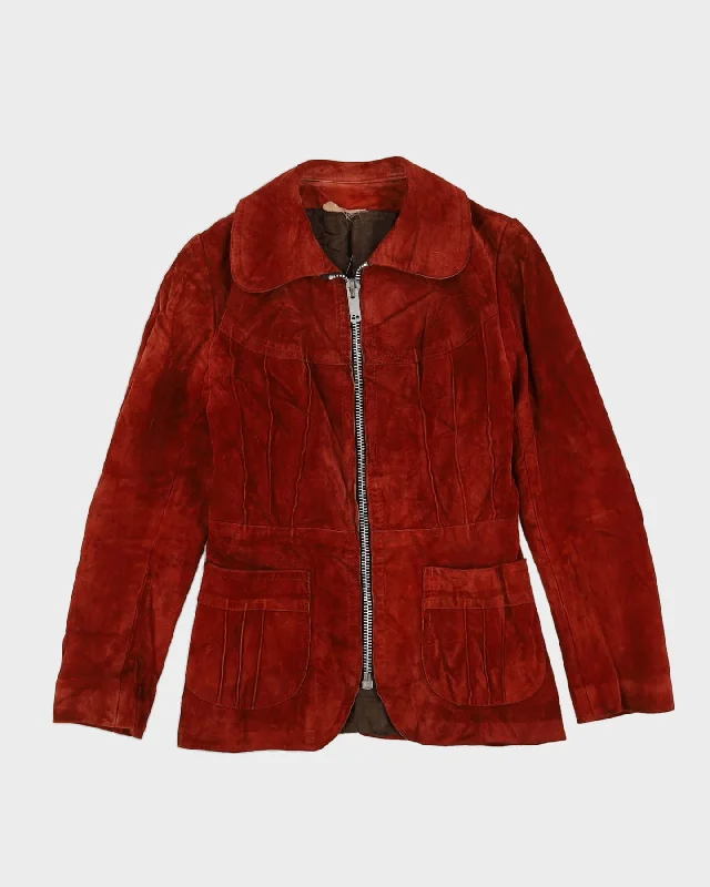 Vintage 1970s Brown Suede Jacket - XXS / XS Bomber Jacket Anorak Windbreaker