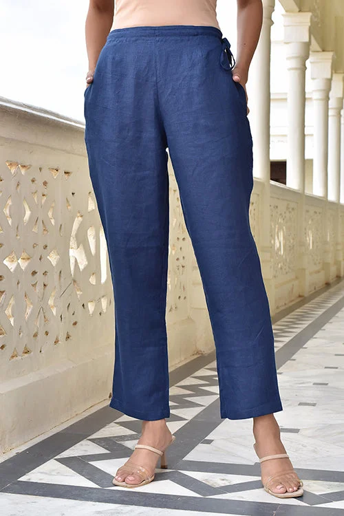 Okhai 'Crusade' Pure Linen Navy Pants High-Waist Jeans