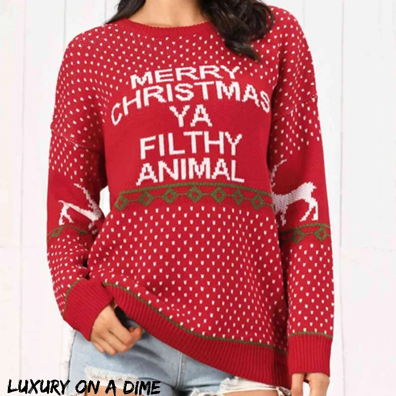 Merry Christmas Ya Filthy Animal Funny Home Movie Knit Sweater Sweater Knitwear Pullover