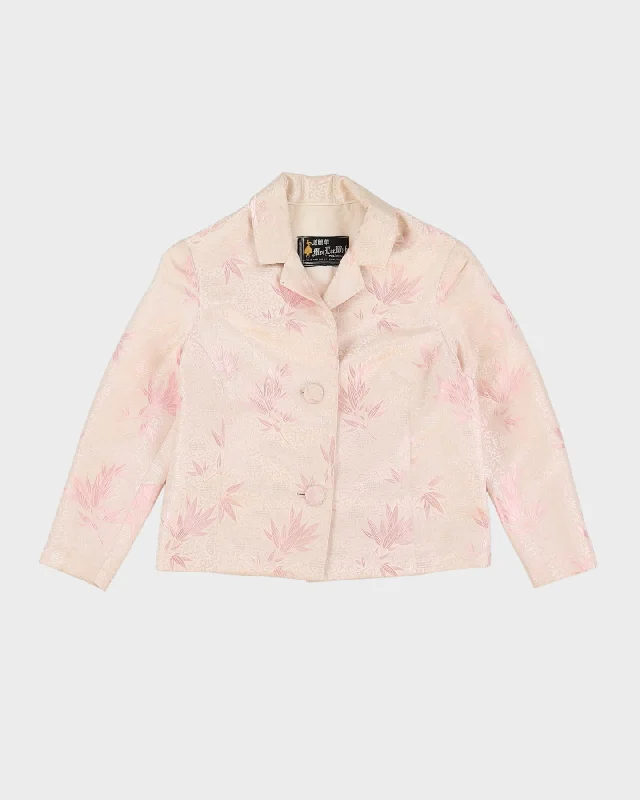 Vintage 1960s Pink And White Brocade Jacket - XS Fleece Fabric Down Fabric Feather Fabric