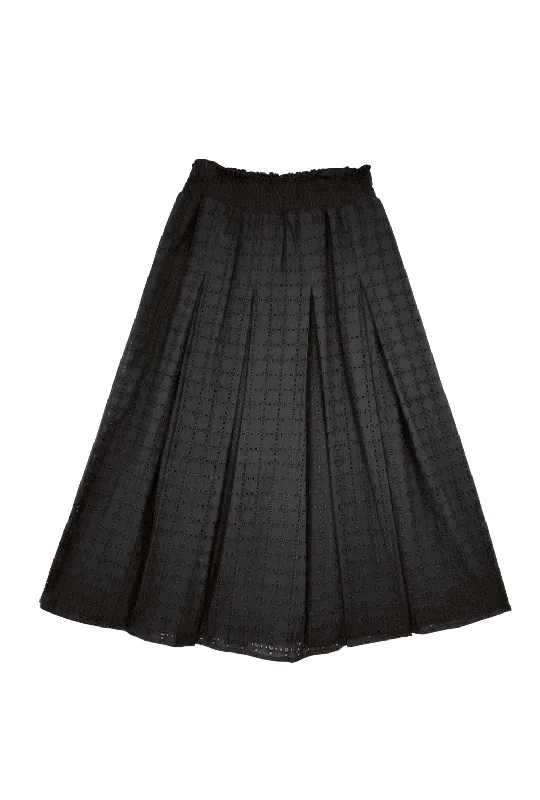 Smocked Waist MIDI Skirt - Black Eyelet mini skirt trendy