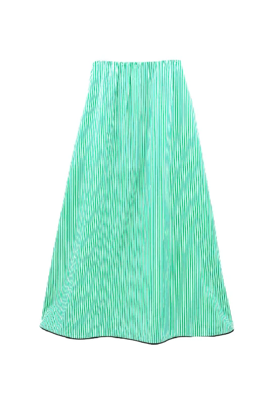 The Leland Skirt - Green Stripe silk skirt lustrous