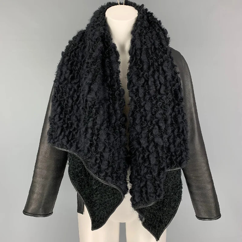 PORTS 1961 Size 4 Black Wool Blend Textured Open Front Jacket Mesh Jacket Canvas Jacket Denim Jacket
