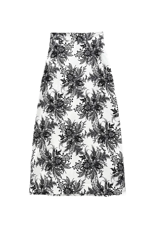 Buru x Kristin Kennedy Hostess Skirt - B&W Botanical leather skirt durable