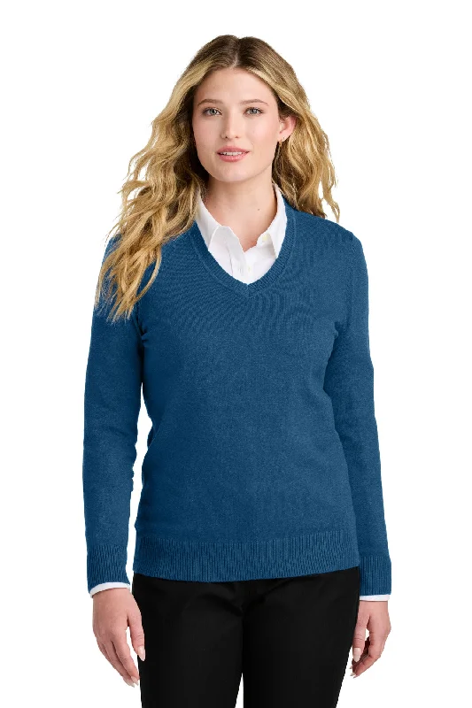 Custom Embroidered - Port Authority© Women's Easy Care V-Neck Sweater LSW2850 Herringbone Houndstooth Plaid