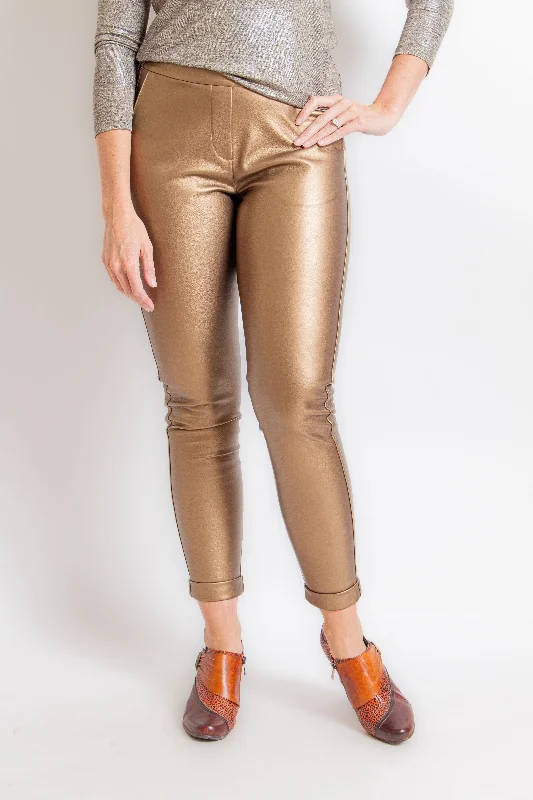 Antique Gold Pull On Pants Formal Wide-Leg Pants