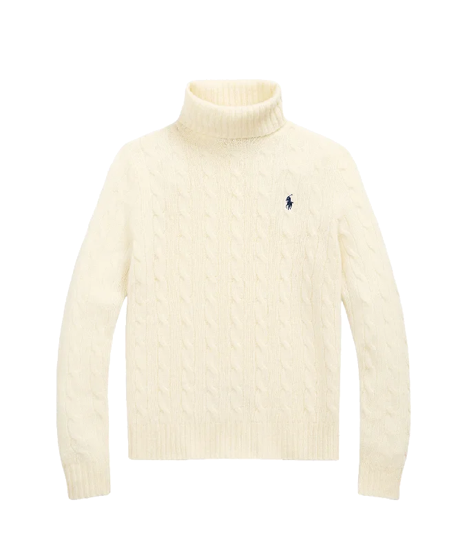 Wool-cashmere Cable Turtleneck Sweater - Cream Nylon Fabric Polyester Fabric Spandex Fabric Wool-cashmere Cable Turtleneck Sweater - Cream Nylon Fabric Polyester Fabric Spandex Fabric