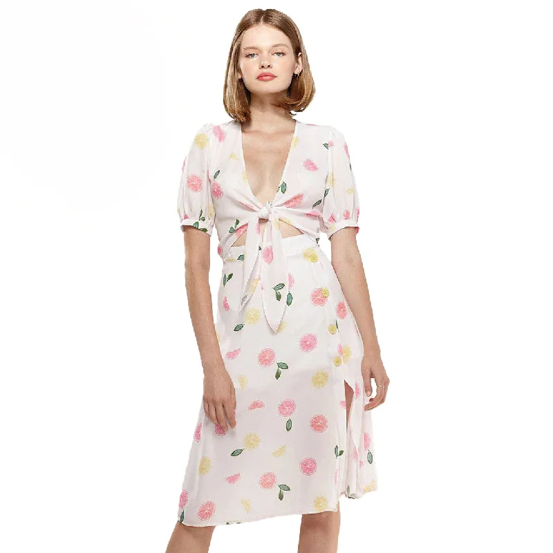 Women's Button Front Midi Skirt in Fruit Punch linen skirt natural