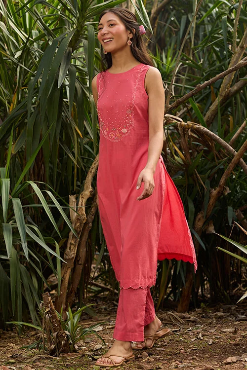 Okhai "Rosewood" Hand-Embroidered and Beadwork Pure Cotton Pink Kurta Pant Set Formal Dress Pants Okhai "Rosewood" Hand-Embroidered and Beadwork Pure Cotton Pink Kurta Pant Set Formal Dress Pants