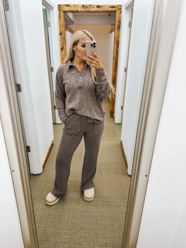 Long Lasting Feeling Waffle Knit Lounge Pants -3 Colors Elegant Wool Trousers
