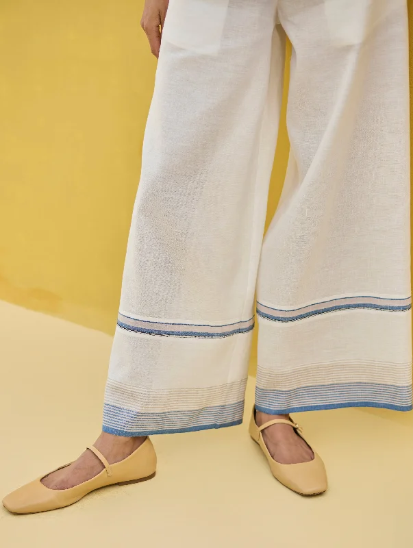 Lyla Stripe Border Pant - Ivory Trendy Palazzo Pants