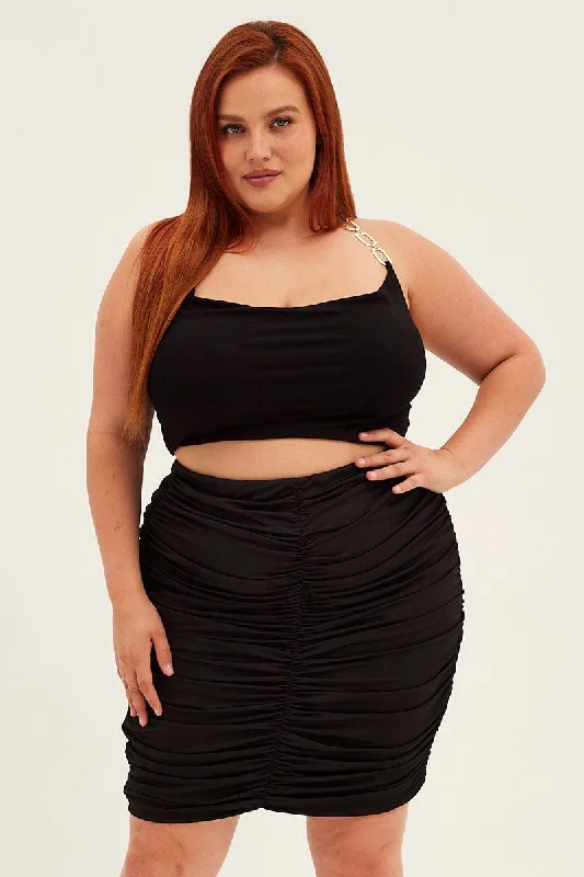 Black Mini Skirt Ruched chiffon skirt floaty
