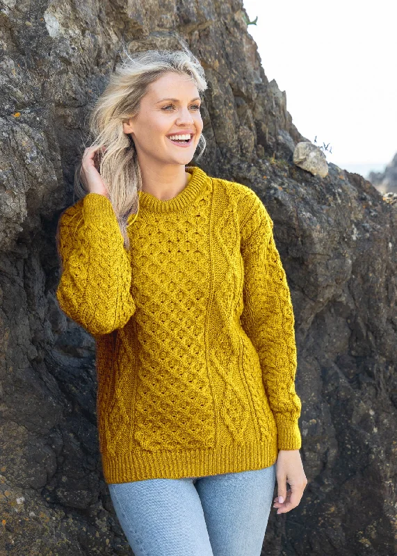 Aran Unisex Wool Sweater | Mustard - Clearance Sequined Glittery Shiny