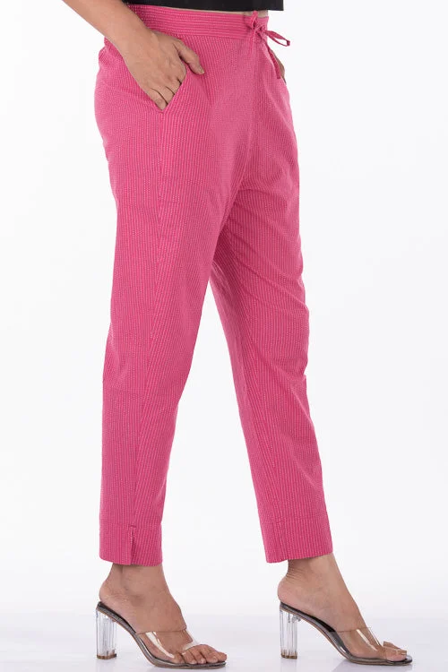 Dharan "Kantha Narrow Pants" Pink Woven Pants Chic Capri Pants