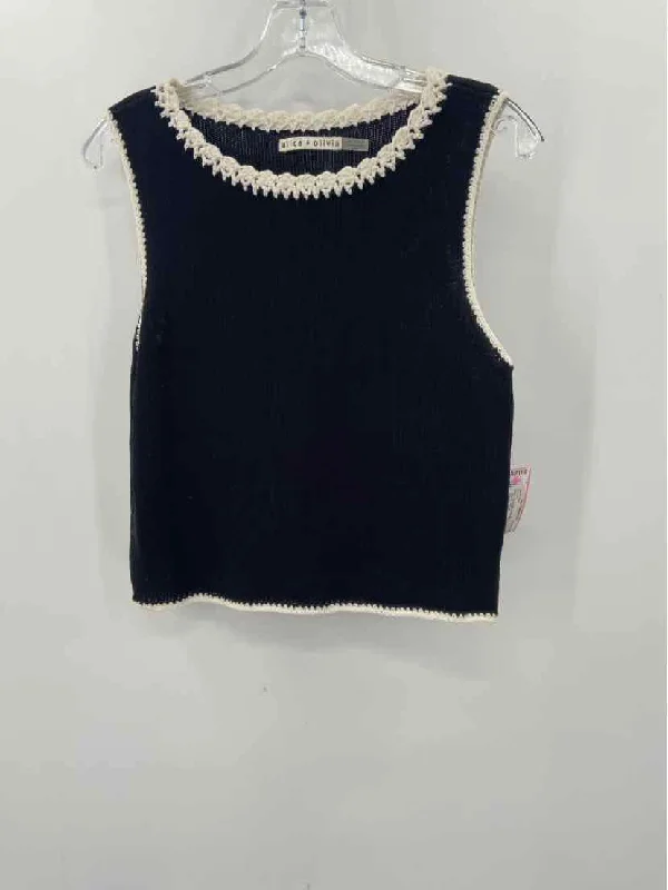 Pre-Owned Alice + Olivia Black Size Medium Knit Sleeveless Sweater Mesh Blend Leather Blend Suede Blend Pre-Owned Alice + Olivia Black Size Medium Knit Sleeveless Sweater Mesh Blend Leather Blend Suede Blend