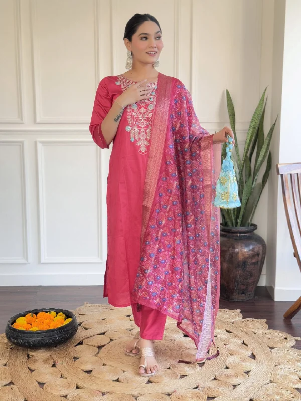 Pink Designer Readymade Pant Suit With Printed Embroidery Work Classic Straight Pants Pink Designer Readymade Pant Suit With Printed Embroidery Work Classic Straight Pants