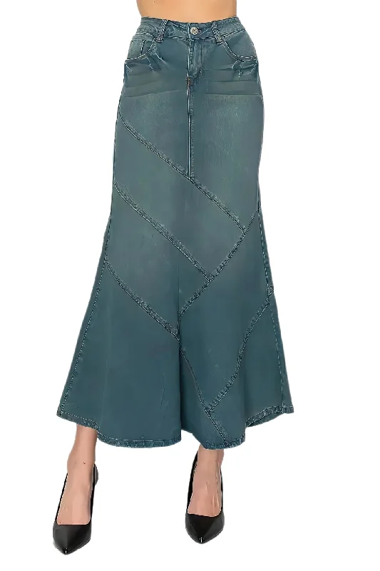 Stretch Denim Long Mermaid Silhouette Skirt (89075-SKT) lace skirt romantic