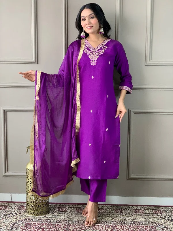 Purple Designer Readymade Pant Suit With Embroidery Printed Work Chic Checkered Pants Purple Designer Readymade Pant Suit With Embroidery Printed Work Chic Checkered Pants