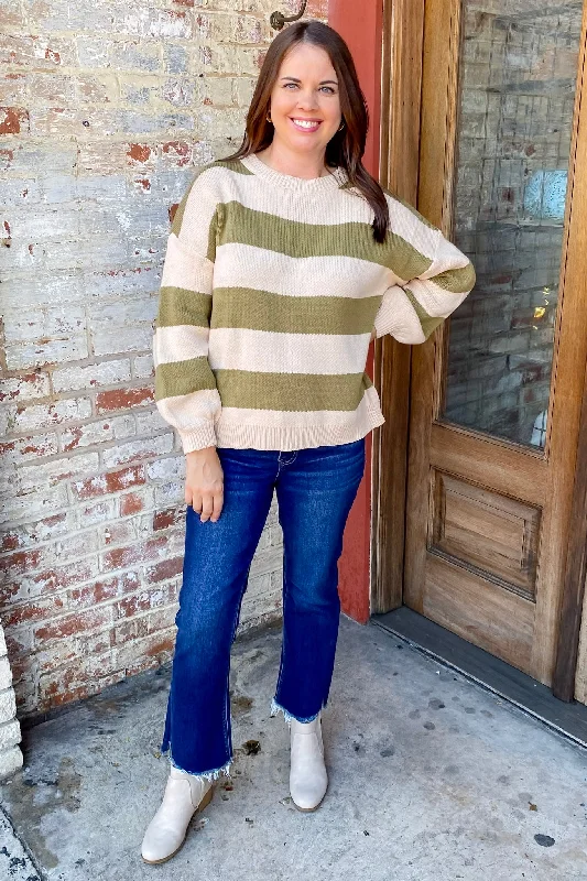 Out of this World Olive Striped Sweater Glossy Satin Silk