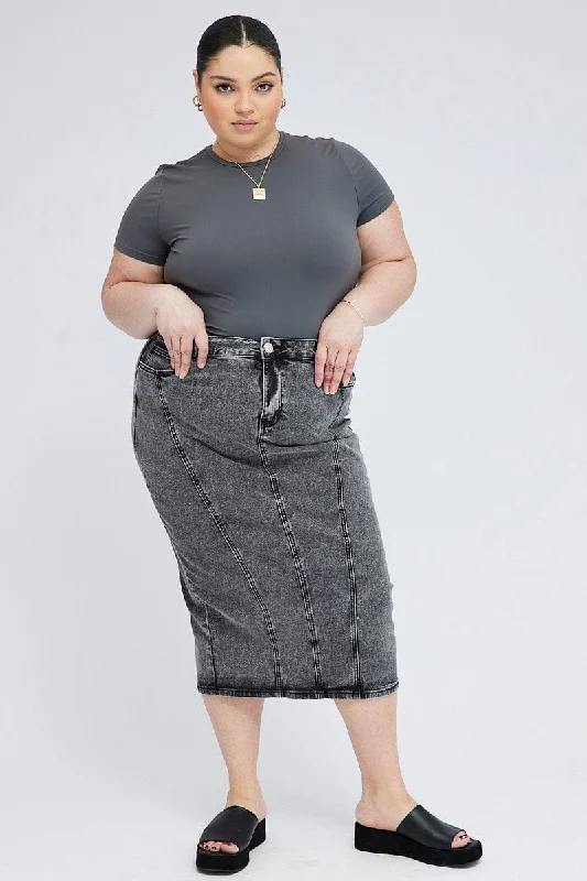 Black Midi Skirt Denim linen skirt light