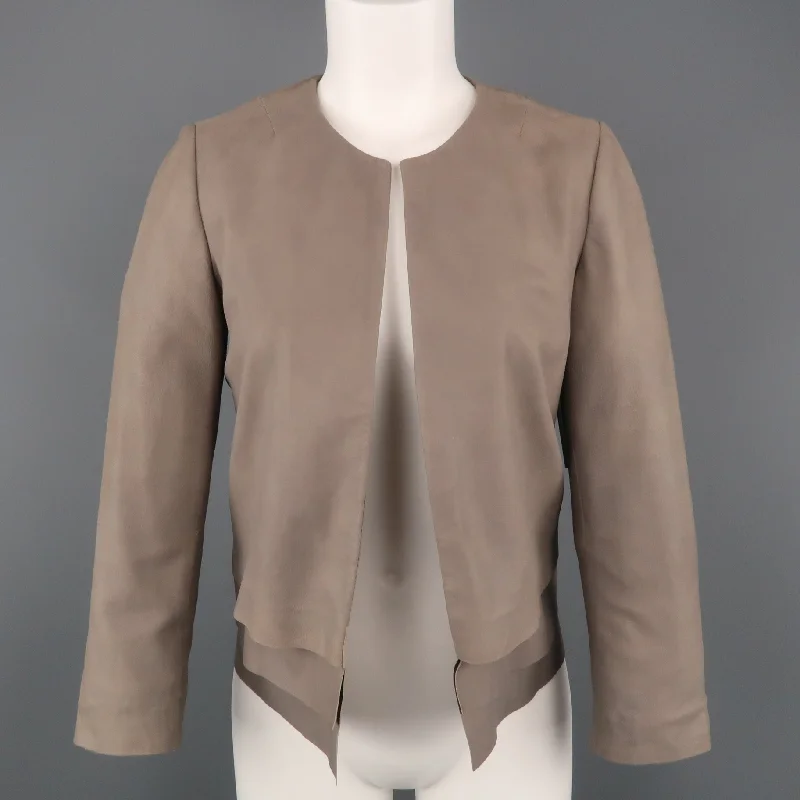 JOIE Size XS Taupe Gray Leather Collarless Open Jacket One-Shoulder Jacket Off-the-Shoulder Jacket Asymmetrical Jacket