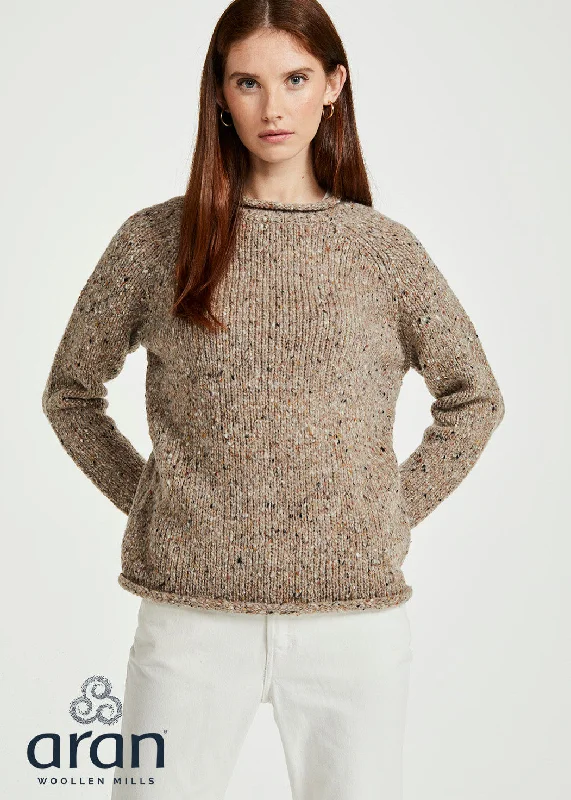 Ladies Donegal Roll Neck Sweater | Oat Long Sweater Short Sweater Cropped Sweater