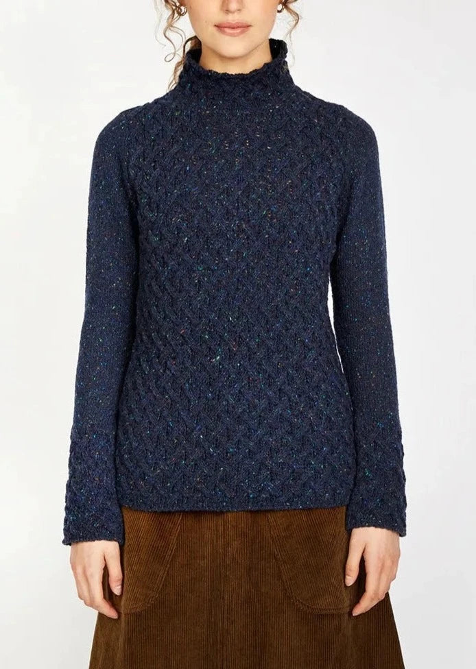 Trellis Aran Sweater | Rich Navy Handmade Hand-knitted Hand-woven