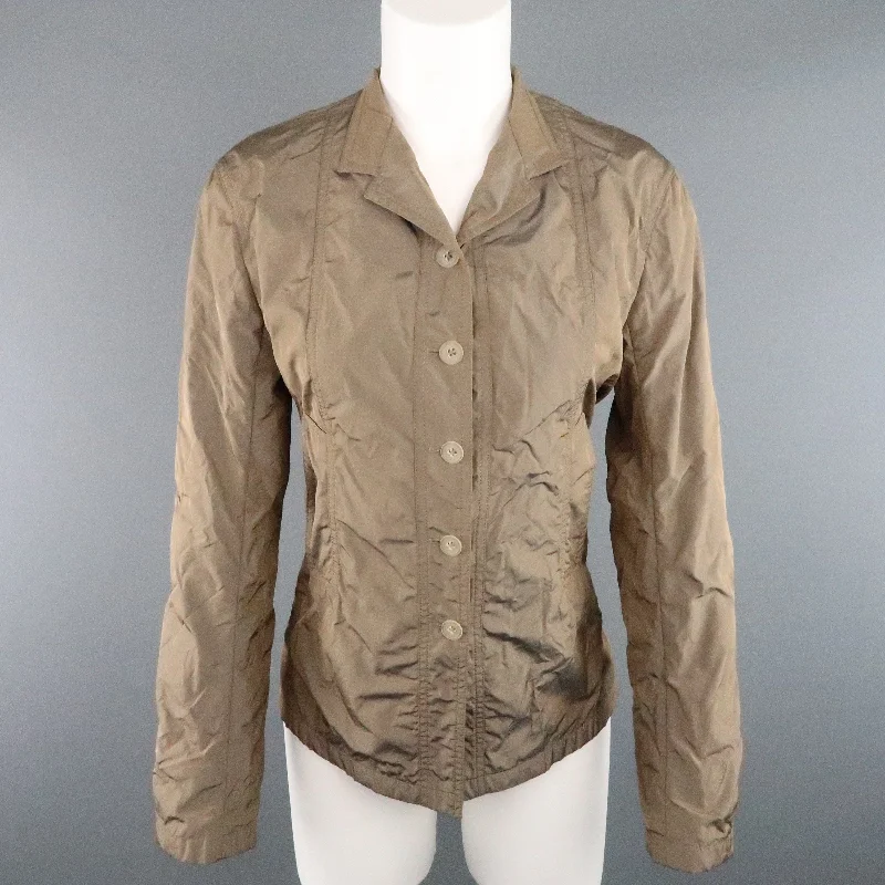 JIL SANDER Size 4 Taupe Iridescent Wrinkled Taffeta Jacket Anorak Shell Jacket Lightweight Jacket