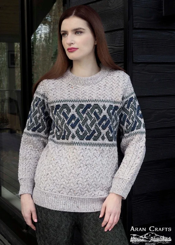 Aran Crafts Unisex Jacquard Sweater | Oatmeal Spandex Rayon Corduroy