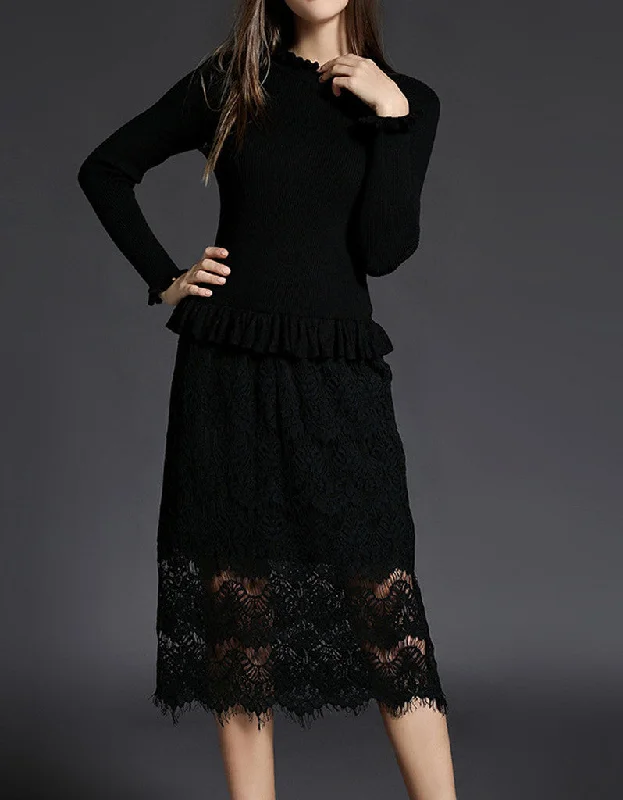 Knitted top with lace skirt modal blend skirt