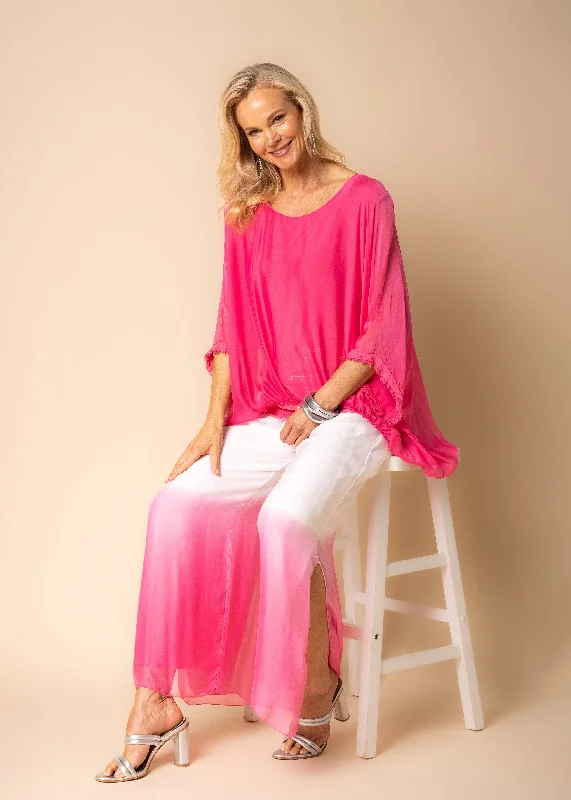 Nura Silk Pants in Raspberry Sorbet Cozy Fitted Pants