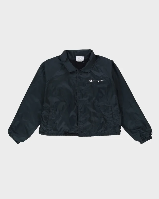 Champion Black Cropped Fit Coach Jacket - XL Denim Fabric Leather Fabric Suede Fabric