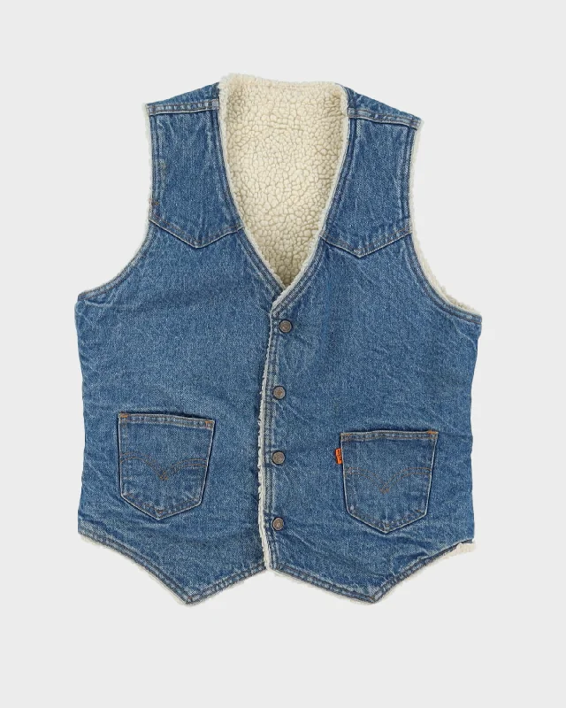 Vintage 80s Levi's Sleeveless Fleece-Lined Blue Denim Jacket - M / L Fitted Jacket Loose Jacket Oversized Jacket