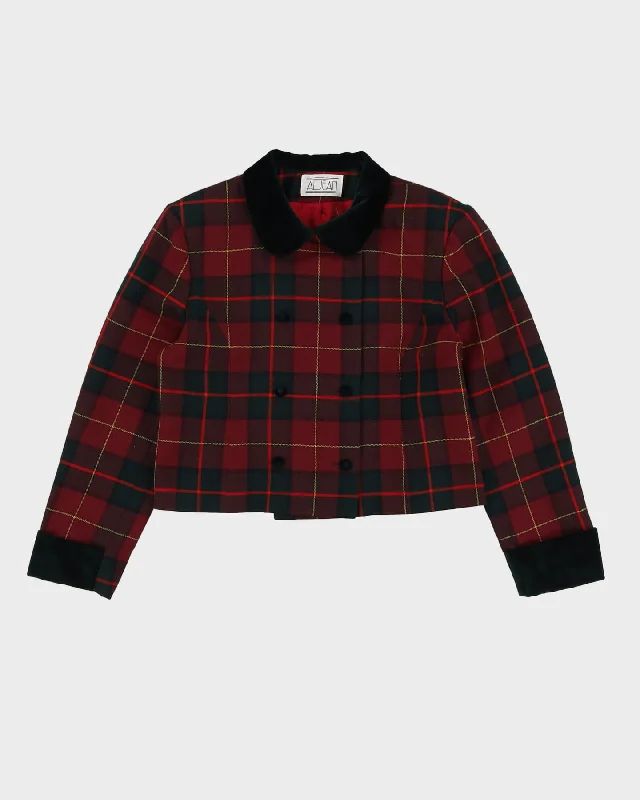 Maroon Checked Cropped Blazer Jacket - M Tailored Jacket Straight Jacket A-Line Jacket Maroon Checked Cropped Blazer Jacket - M Tailored Jacket Straight Jacket A-Line Jacket