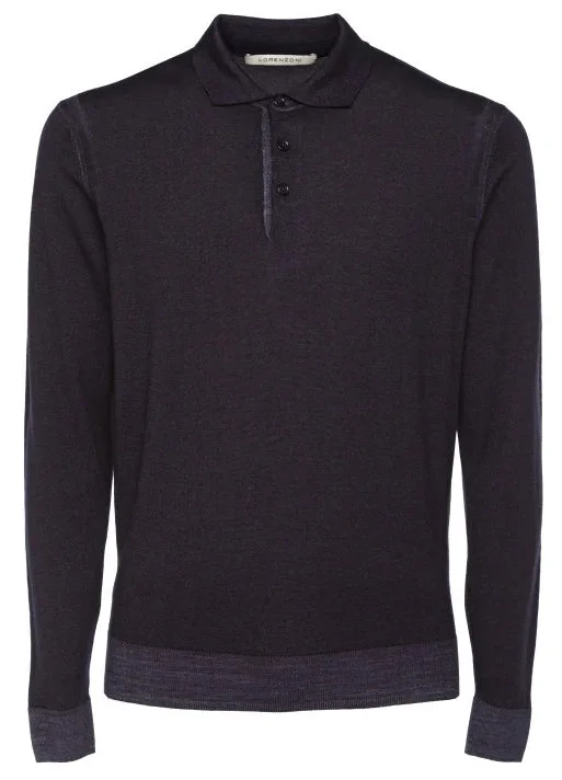 Dark Navy Long Sleeve Polo Sweater | Lorenzoni Neon Metallic Matte