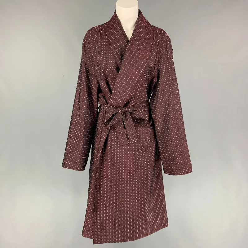PRADA Size L Burgundy Not Listed Shawl Lapel Belted Jacket Embroidered Jacket Appliqued Jacket Beaded Jacket