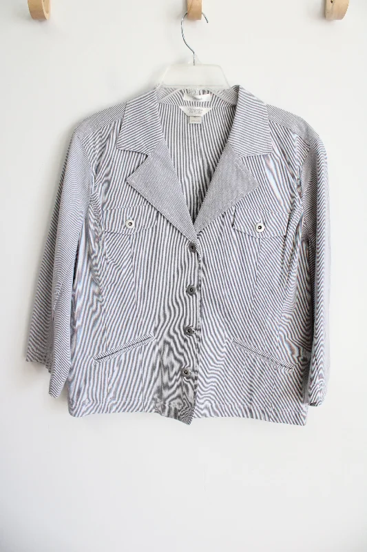 Christopher & Banks Blue White Striped Light Jacket | L Petite Mesh Jacket Canvas Jacket Denim Jacket