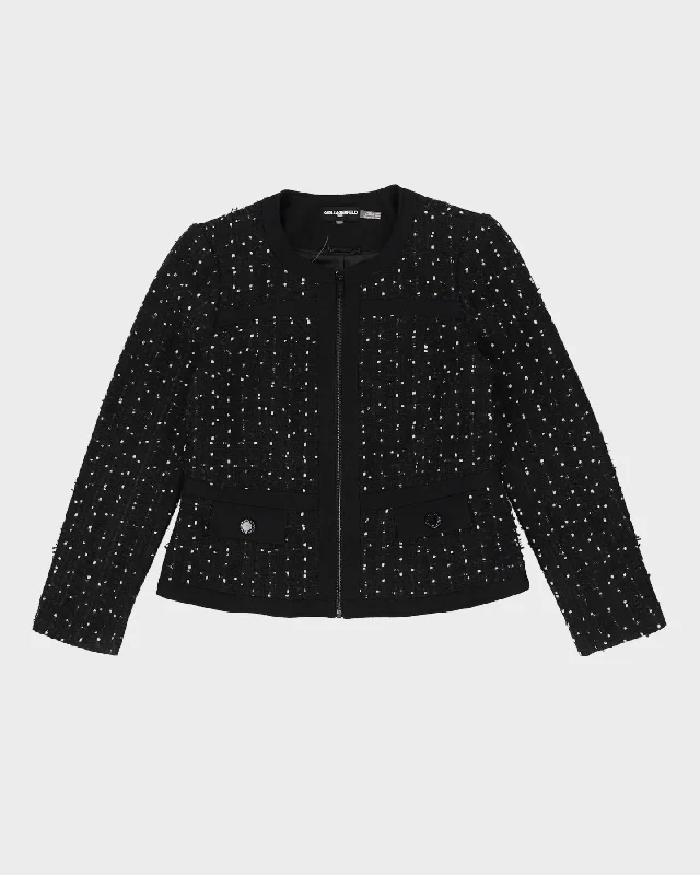 Karl Lagerfeld Black Jacket - M Chenille Fabric Brocade Fabric Lace Fabric