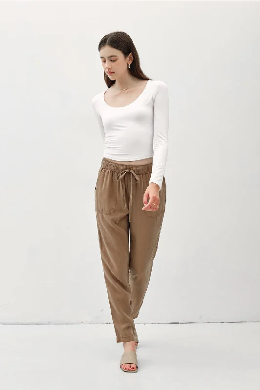 Tencel Tapered Pants | Chestnut Relaxed Fit Trousers
