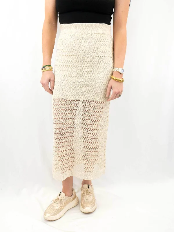 Crochet Natural Midi Skirt ruffled skirt detail